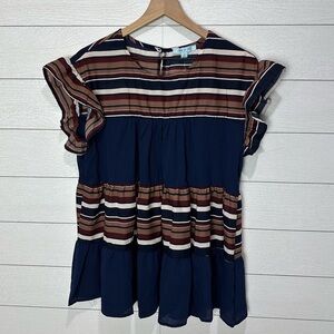 She + Sky Striped Top Size Large